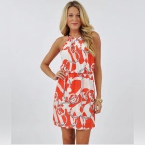 Lilly Pulitzer Kennet halter dress in Tango Orange Booze Cruise print, medium
